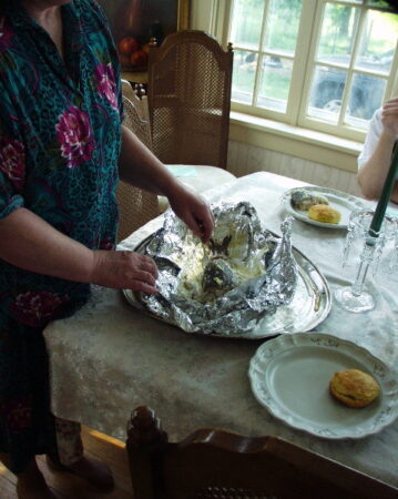 photo of fish being dressed on the kitchen table